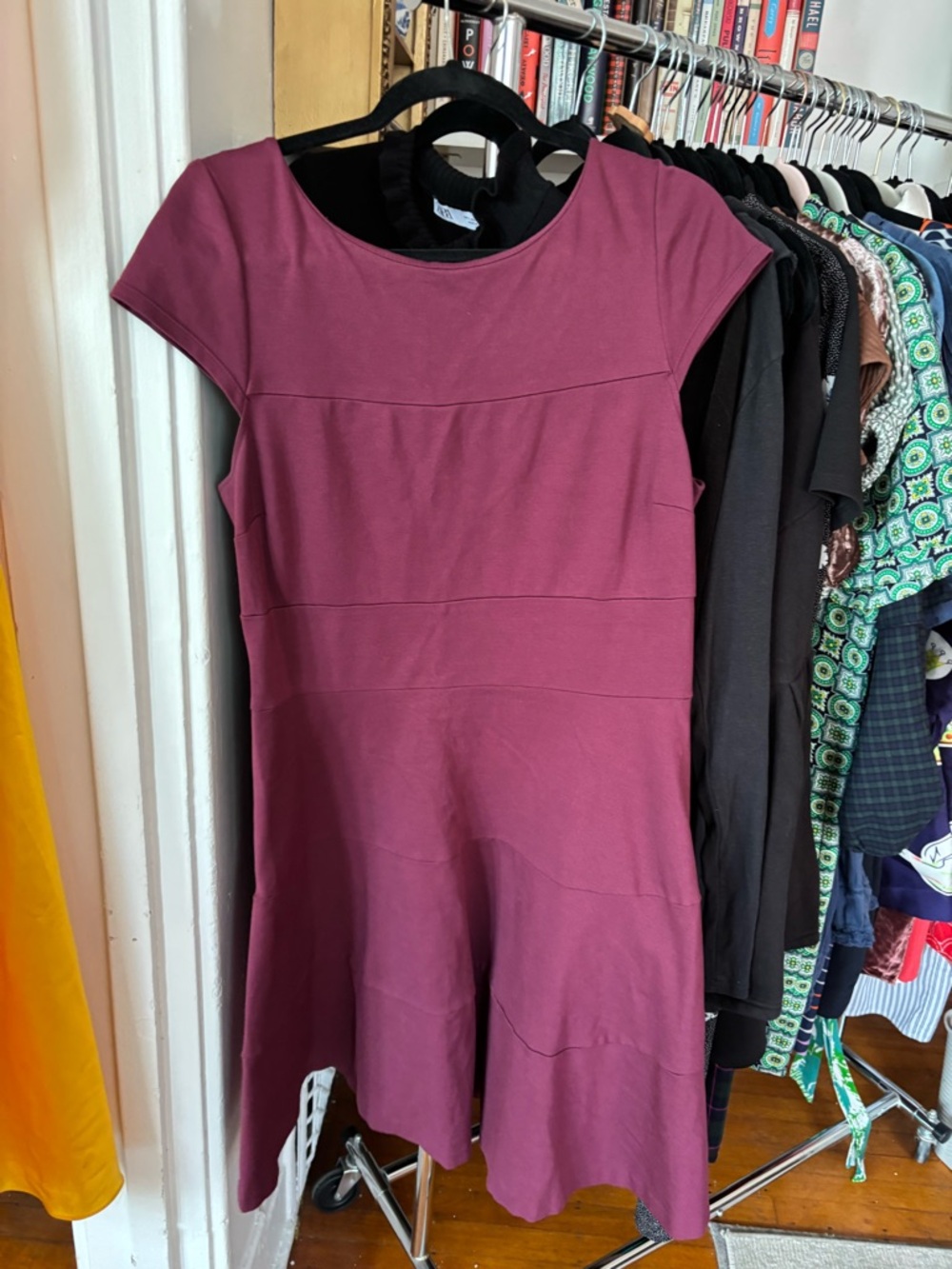 Banana Republic Plum Short-Sleeve A-Line Midi Dress